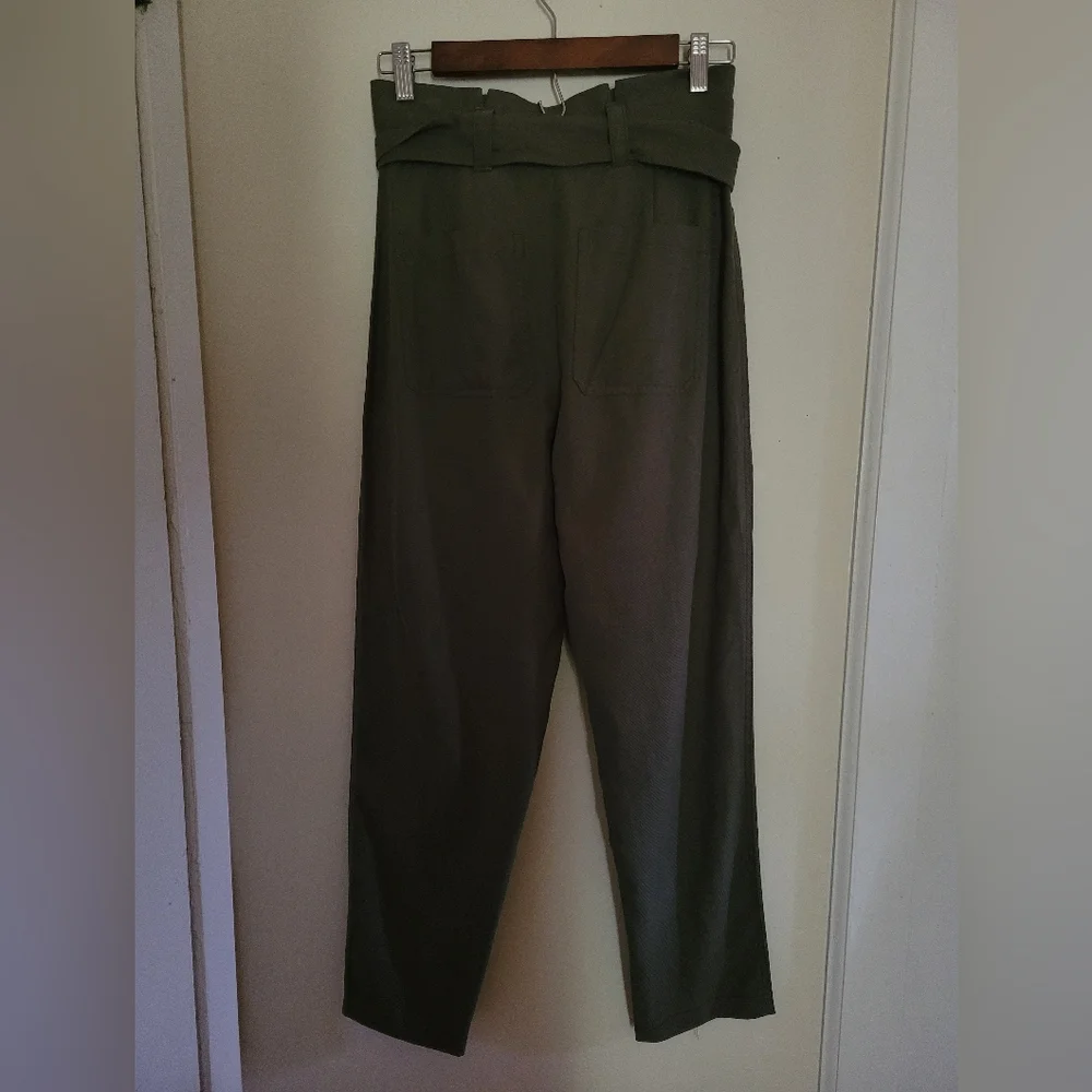 Express Olive Green Office Business Casual Paperbag High Waist Ankle Trousers 2
